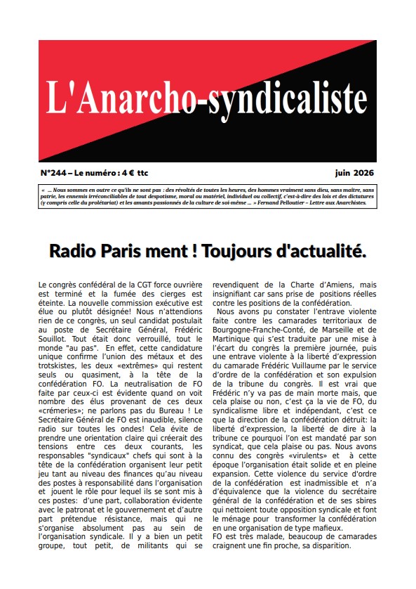 L'Anarcho-Syndicaliste n° 244 – Juin 2026