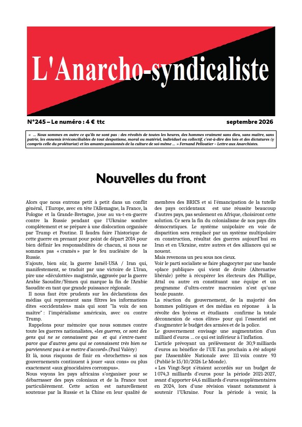 L’Anarcho-Syndicaliste n° 245 – Septembre 2026